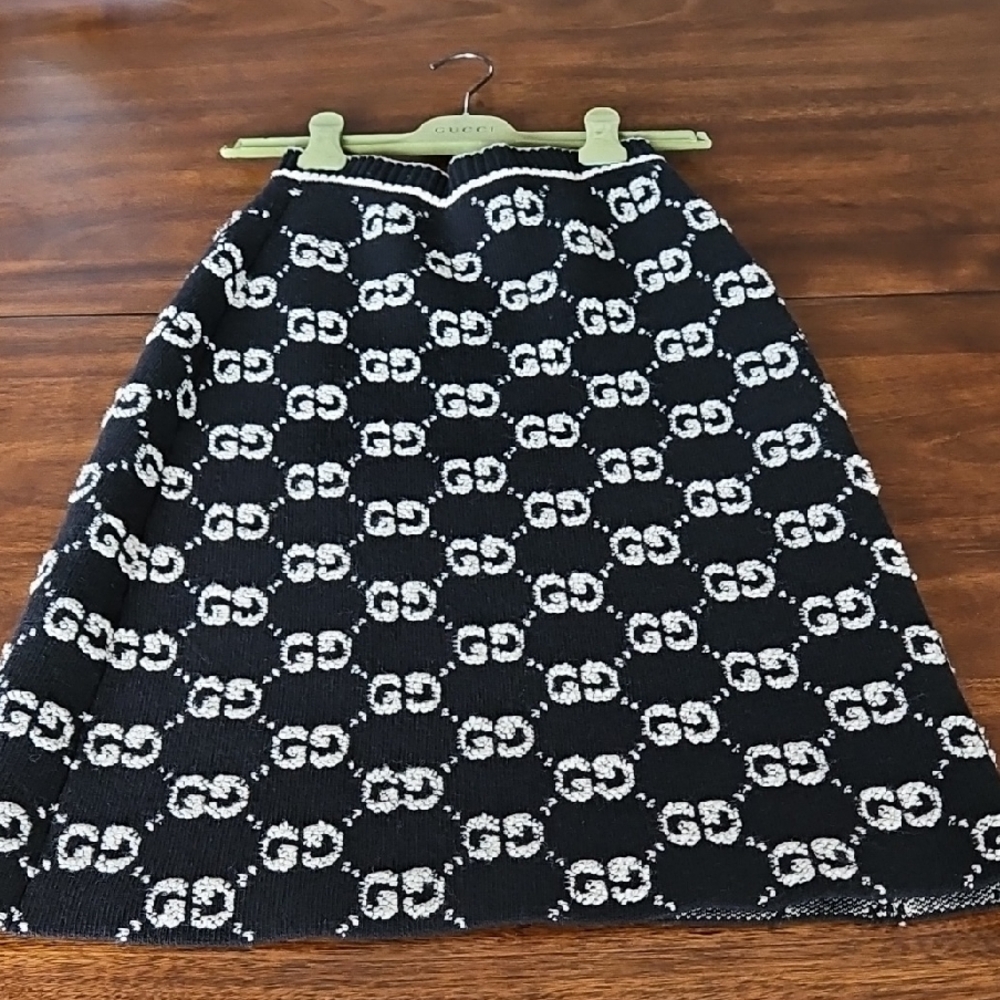 Gucci Monogram Black and White A-Line Wool Blend Skirt